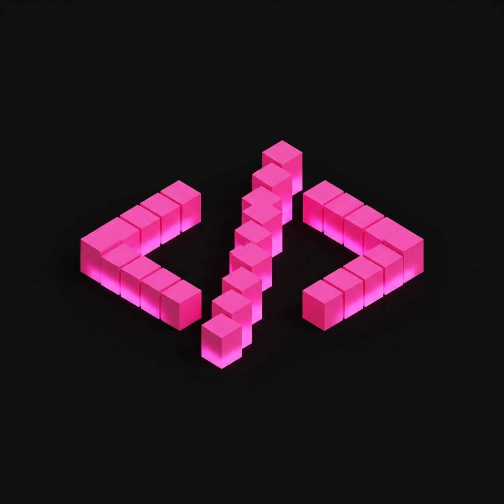 Genius On Access logo — a voxel </> code bracket in hot pink